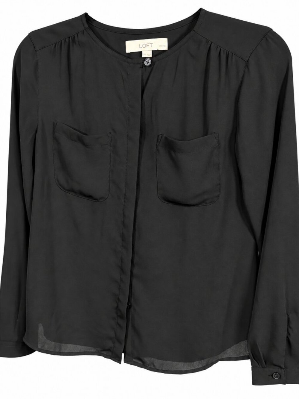 LOFT Petites – Black – Semi-Sheer Button-Front Blouse – XS Petite